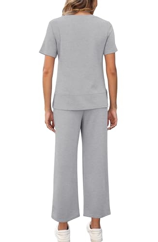Image of XIEERDUO Women's Side Slit Lounge Sets 2026 Fashion 2 Piece Travel Outfits Cozy Loungewear Wide Leg Tracksuits S-3XL