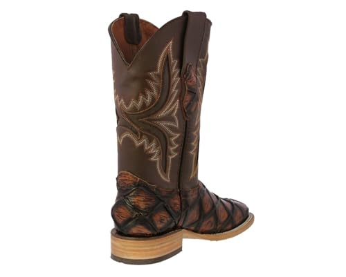 Texas Legacy Mens Cognac Western Boots Pirarucu Fish Print Leather Square Toe3
