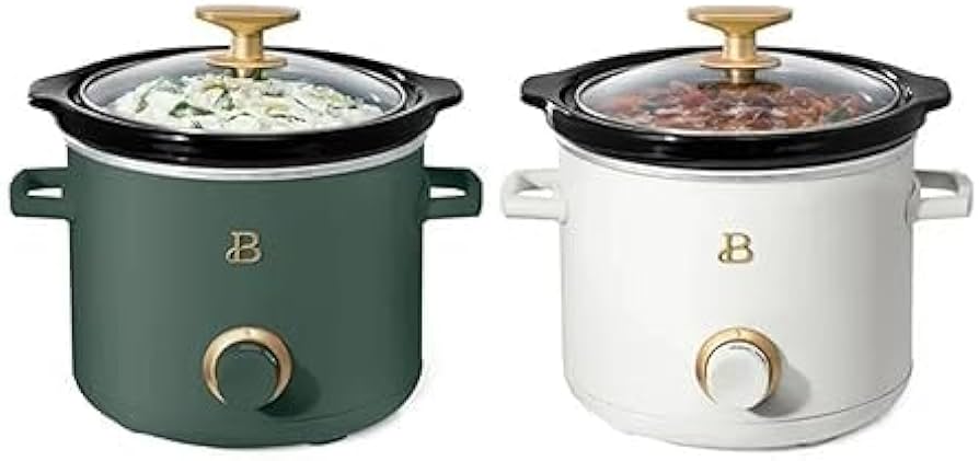 Beautiful 2 Pack Slow Cooker Crock Set- 2 Quart, Thyme/White Icing (100 Watts) with Adjustable Heat settings-Kitchenware by Drew Barrymore