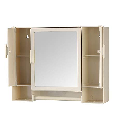 Image of Riya Enterprise Multi-Purpose Plastic Bathroom Cabinet with Mirror & 10 Compartments (Ivory, Size - 18 x 4 x 14)