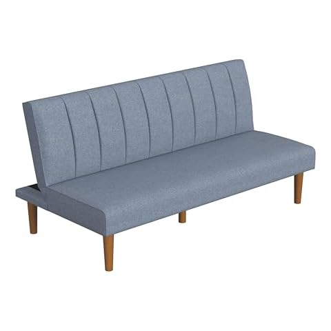 Spatial Order Upholstered Bergen Convertible Futon Sofa Bed, Modern Sofa Couches for Living Room, Small Spaces, Dorm, Apartment, Blue Woven Cover