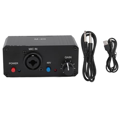 Beufee Preamplificador De Micrófono, Preamplificador De Micrófono De Salida Phantom Power XLR De 48 V para Cualquier Equipo De Grabación De Música con Micrófono De Condensador, Negro