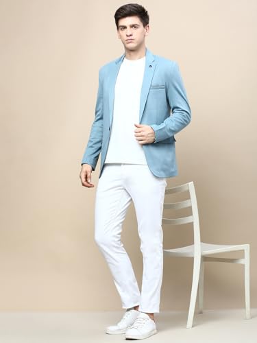 Image of SHOWOFFFF Men Solid Single Breasted Party Blazer | Notched Lapel Full Sleeves Cotton Blazer's for Mens | Slim Fit Regular Length Blazers for Men's