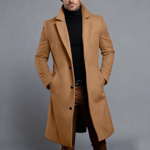 Men's Wool Blend Pea Coat Lapel Collar Single Breasted Winter Overcoat - image 2