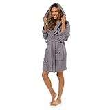 Lora Dora Ladies Dressing Gown Womens Luxury Short Hooded Bathrobe Teen Girls Fleece Robe Housecoat Loungewear Gift Grey Medium