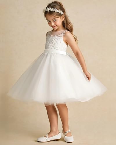 Elegant Bow Knot Flower Girl Dresses with Applique Summer Crewneck Tulle Formal Wedding Party Mini Dress4
