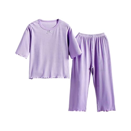Girls Solid 𝐏a𝐣amas Set Ribbed Short Sleeve Ruffle 𝐒lee𝐩wear & Long Pants Soft Cotton 𝐋oun𝐠ewear Toddler 𝐍𝐢ghtwear