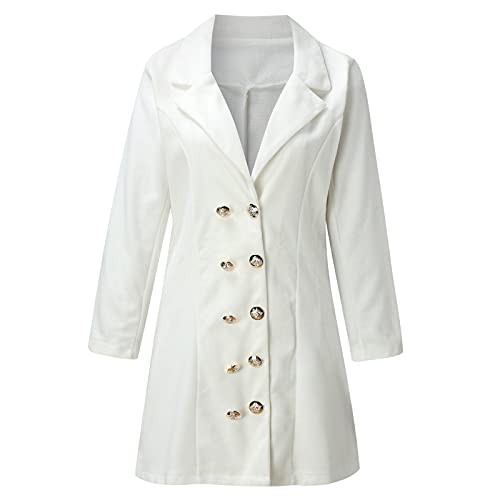 Mokingtop Sweaters For Women 2021 Women's Trench Coats Parka Notched Collar Jacket Double-Breasted Long Coat Wool Blend Over Solid Outwear Winter With Belt Coats For Women White #TOP2