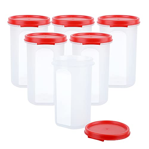 Image of Cutting EDGE 585ML Smart Slim Storage Airtight Container-Red,Set of 6 | Plastic material, pantry organization, pulses storage, grains storage, shelf arrangement, compact design, kitchen Storage