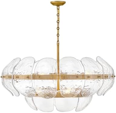 Fredrick Ramond Lillia 9-Light Large Drum Chandelier - Clear Curved Glass, Handcrafted Texture, Blooming Water Lilies, Modern Luxury - Heritage Brass Finish