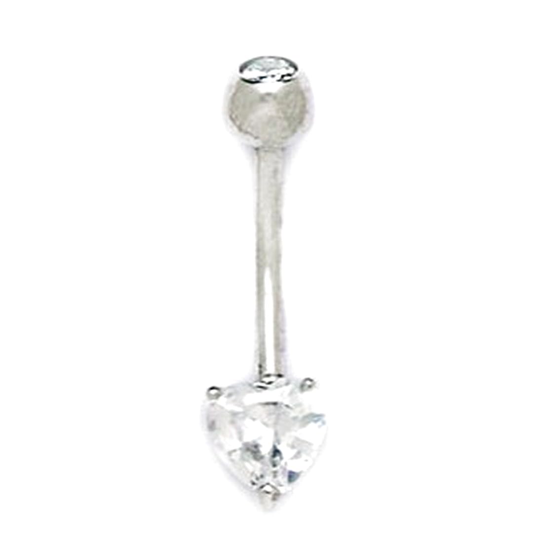 14 Karat Weißgold Zirkonia künstlicher Diamant 14 Gauge Liebe Herz geformter Körperschmuck Bauchnabelring Maße 22 x 6 mm Schmuck Geschenke für Frauen, Metall, zirkonia