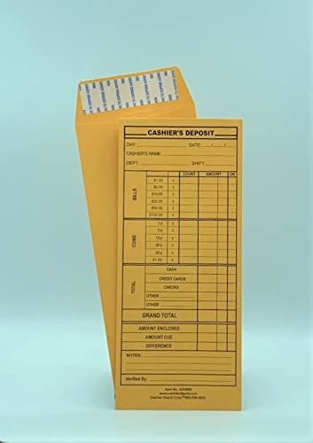 500 Cashier Depot EZ400S Cashier's Deposit Report Envelope, 4 1/8" x 9 1/2", Sturdy 24lb. Brown Kraft, Peel & Seal Flap, 500/Box