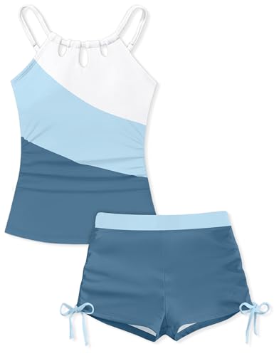 Image of BAVADER Girls Swimsuit Cutout Bathing Suit Cute Two Piece Swimsuits for Teen Girls Modest Swimwear High Waisted Tankini 9-18y