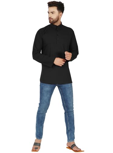Image of AMAZON BRAND - ANARVA Men's Pure Cotton Solid Kurta Long Sleeves Band Collar Casual Shirt
