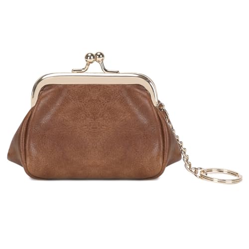 Women Retro Clip Purse PU Leather Clasp Wallet Lipstick Clutch Bag (Brown)