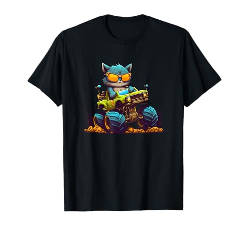 Cute Cat Monster Truck For Boys Kids T-Shirt