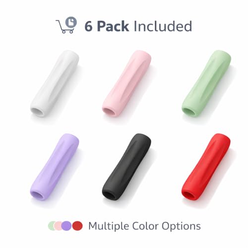 Image of Mizi [6 Pack] Apple Pencil Silicone Comfort Grip Holder Compatible with Apple Pencil Pro (2024), USB-C (2023), 2nd & 1st Generation - (White, Pink, Green, Purple, Red, Black)
