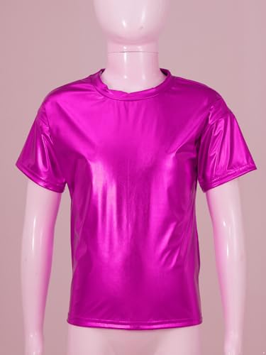Jugaoge Kids Girls Shiny Metallic Short Sleeve T-Shirts Dance Tops Jazz Hip Hop Street Dancing Party Outfits3