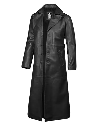 fjackets Leather Long Coat Men Full Length Peacoat Mens - Real Lambskin Leather Trench Coats For Men