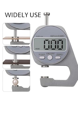 Image of Digital Thickness Gauge 0-20mm, 0.01mm Accuracy, LCD Display, Inch /mm Conversion, Precision Thickness Measuring Tool for Paper, Plastic, Metal, Leather & Sheet Materials (Guage-20mm)