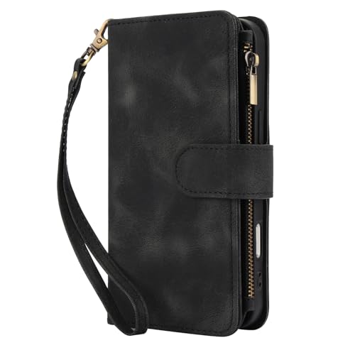 Étui en cuir élégant pour iPhone et Samsung S23 Plus, protection fine noire chic