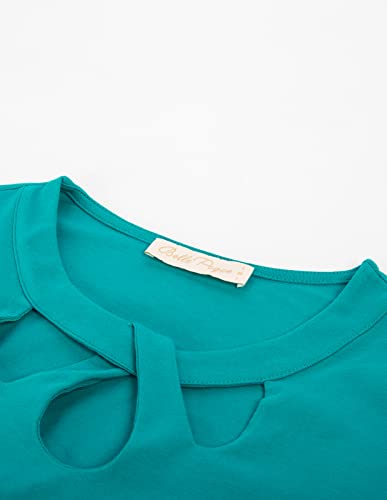 Long Sleeve Cotton Tee Shirts For Women Crew Neck Hollow Casual Blouse,Teal S #TOP5