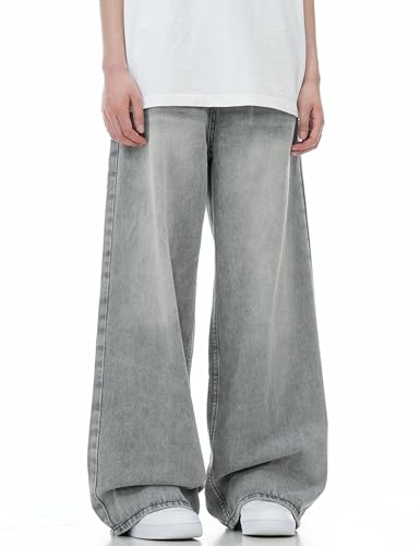 Mens Y2K Baggy Jeans Wide Leg Skater Pants Grunge Grey Jeans Hip Hop Skateboard Pants3