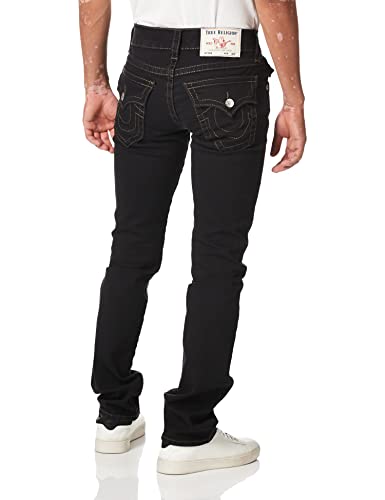 True Religion Men's Ricky Big T Straight Leg Jean with Back Flap Pockets, Body Rinse Black, 38W X 34L3