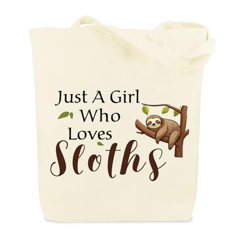 LSVGSAK Sloth Lovers Gifts for Women Girls Canvas Tote Bag Birthday Christmas Animal Lover Sloth Themed Gifts for Teens Bestie Friend Daughter Wife Sister Girlfriend Shopping Reusable Grocery Bag
