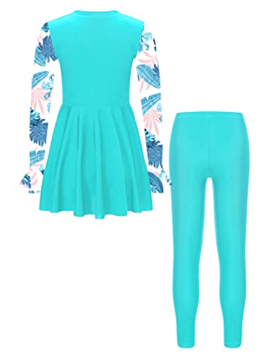 Kids Girls Two Pieces Swimsuit Floral Printed Rash Guard Skirts with Legging for Seaside Holiday2