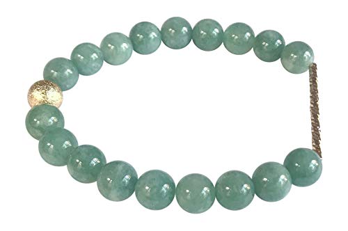 Juneau Luxe Women's Burma Jade Bracelet. 8mm Natural Semi Precious Gemstone Beaded Stretch Bracelets. Gold Filled Detail. Handmade Healing Crystals Chakra Energy Bangle