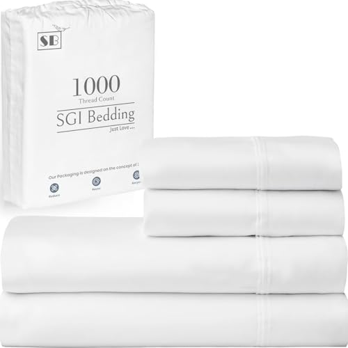 Luxury Egyptian Cotton Sheets King Size - 1000 Thread Count, Breathable & Soft - White