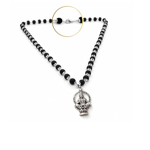 Image of Karungali Malai 8mm Certified with Divine Lord Ayyappa Pendant Silver Plated Original | 54 Beads Authentic Black Ebony Wood Mala with German Silver Cap for Men & Women | Spiritual Protection, Energy Balance & Daily Pooja Wear - 1 Piece