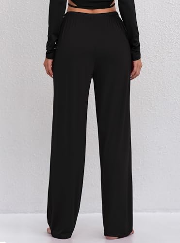 FEQO 2 Pack Women's Lounge Pants Wide Leg Yoga Pants Casual Pajama Bottoms3