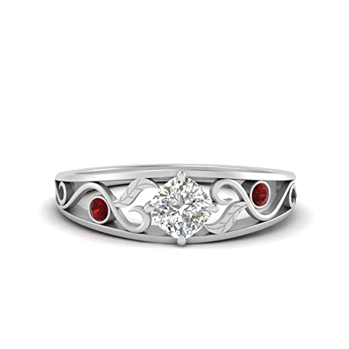 Image of Choose Your Gemstone Nature Inspired Compass Point Ring 925 Sterling Silver Cushion Shape Side Stone Engagement Rings Lightweight Office Wear Everyday Gift Jewelry US Size 4 to 12