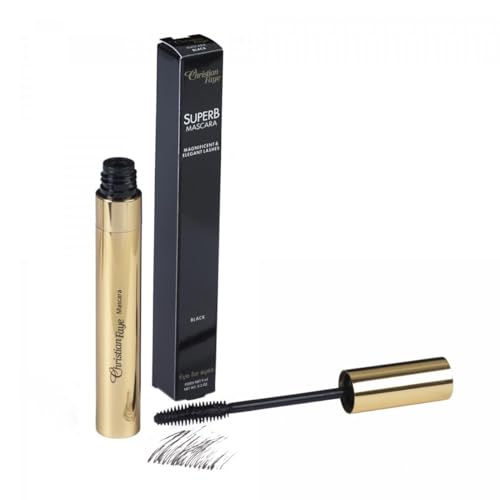 Máscara de pestañas SuperB Christian Faye, apta para extensiones de pestañas, soluble en agua, elegante rimel con cepillo de silicona, máxima longitud y volumen fijación perfecta 24 h sin emborronarse