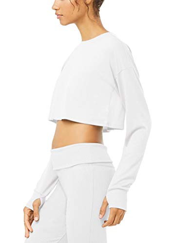 Mippo Long Sleeve Crop Tops for Women Workout Sweatshirt Long Sleeve Athletic T Shirt Yoga Pilates Tops Gymshark Shirts Athletic Exercise Running Tops White L