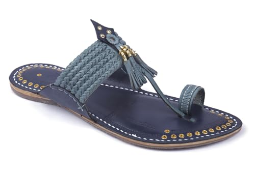 Image of KORAKARI Mens Handmade Kolhapuri Chappal Smooth and Comfortable, Stylish Durable Anti Slip Design Flip Flops Slippers Genuine Leather Traditional Indian Footwear.