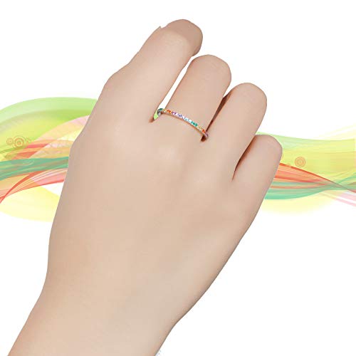 925 Sterling Silver Colorful Ring, Colorful CZ Simulated Diamond Band Ring for Anniversary Promise Wedding Engagement, Jewellery Gifts for Women Ladies4