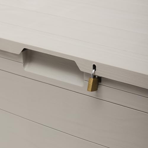 Toomax Multibox Woody's 160L Werkzeugkiste 77,5x44,5x52,7h Holzoptik taupe grau aus robustem Kunststoff UV-beständig mit Loch für… – Ansicht 4