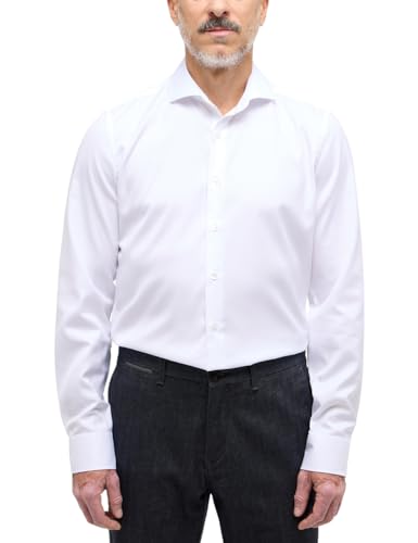 eterna Langarm Hemd Slim FIT Twill unifarben W39 Langarm Weiß