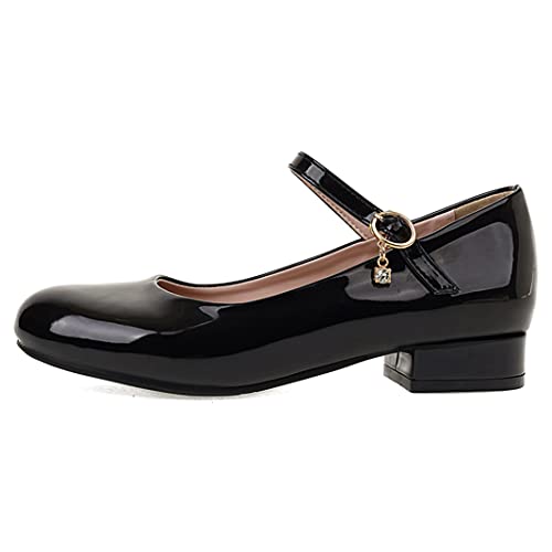 UniqueStride Women Mary Jane Flat Patent Leather Pumps Buckle Strap Low Heel Wedding Party Dress Pump Shoes2