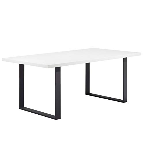 i-flair Esszimmertisch Macon 160x90 cm Kufentisch Holztisch Esstisch Kufengestell Tisch mit Tischplatte und Kufen - Weiß + Schwarz
