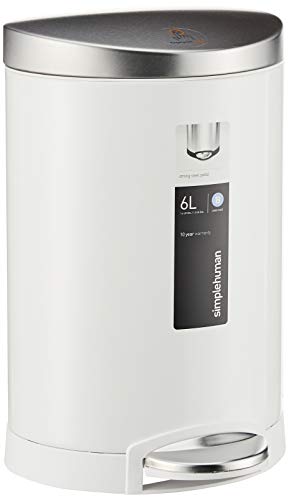 simplehuman 6 Liter / 1.6 Gallon Semi-Round Bathroom Step Stainless trash can, White