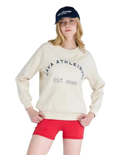 Image of CAVA Essential Sweatshirt for Women | Brushed Fleece, Round Neck, Full Sleeves, Ribbed Cuffs, Embroidery Detail | Cozy Loungewear & Travelwear