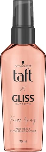Taft x Gliss Serum Frizz Away (75 ml), el serum antiencrespamiento proporciona hasta 24 horas de control del encrespamiento, proporciona un cabello antiestático y desenredado
