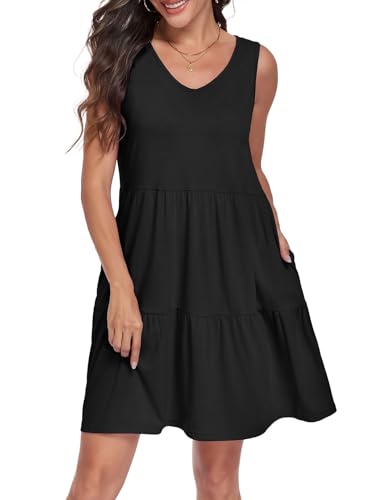 Image of Sundresses for Women Summer Sleeveless Tiered Swing V Neck Tank Dress