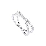 PAVOI 14K Gold Plated X Ring CZ Simulated Diamond Criss Cross Ring (7, White)