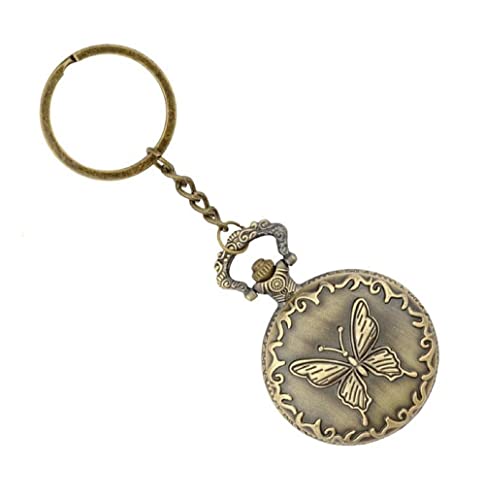 Image of AUGEN Premium Pocket Watch Metal Keychain Butterfly 3 Retro Vintage for Gifting With Key Ring Anti-Rust (Pack Of 1)