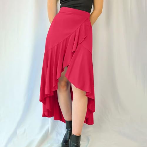Women's High Waist Skirts Dressy Casual Ruffle Shirts High Low Asymmetric Skirt Elastic Waist Flowy Skirts Business Skirt2